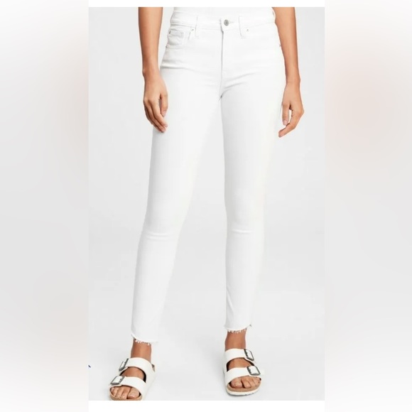 GAP Bright White High Rise Denim Jeans w/Cropped Tethered Raw Hem, SKINNY Jeans - Picture 4 of 16